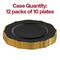 Black with Gold Rim Round Blossom Disposable Plastic Appetizer/Salad Plates - 7.5" (120 Plates)
